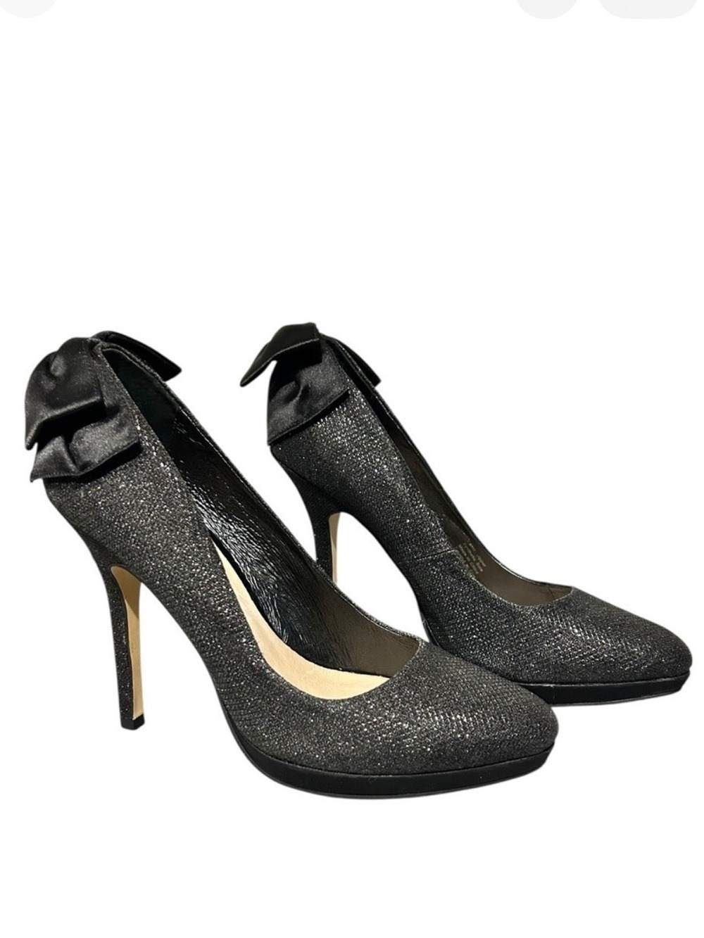 NWOT MENBUR Extravagante Black Glitter Back Bows Heels Stilettos EU40 US9-9.5